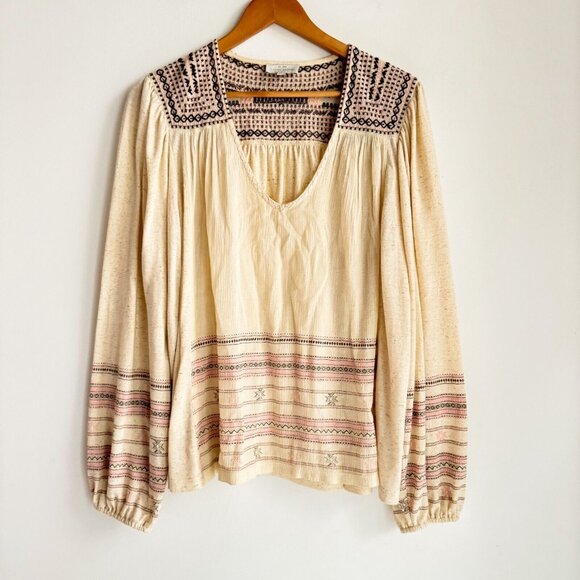 Lucky Brand Embroidered Long Sleeve Boho Top L - Picture 2 of 7